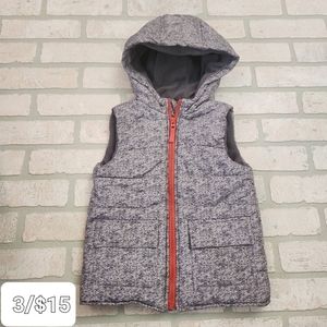 LITTLE ME Toddler Boy Puffer Vest Grey Hooded Full Zip Pockets Size 4T
